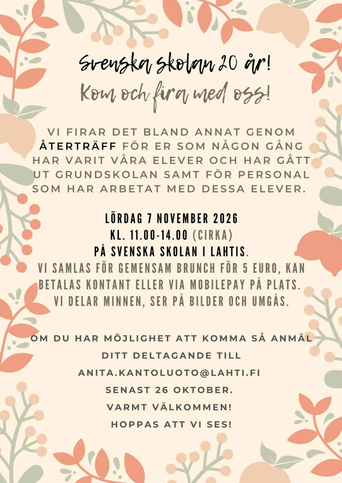 Återträff Svenska skolan 7.11.2026