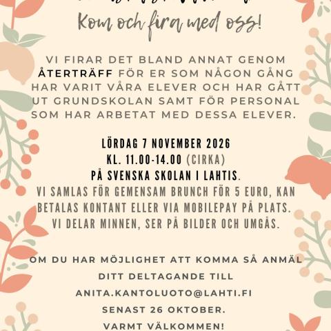 Återträff Svenska skolan 7.11.2026