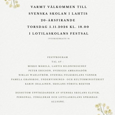 Inbjudan till Svenska skolans fest 5.11.2026
