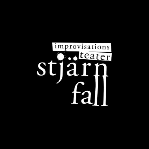 Den fria teatergruppen Stjärnfalls logo, på svart bakgrund